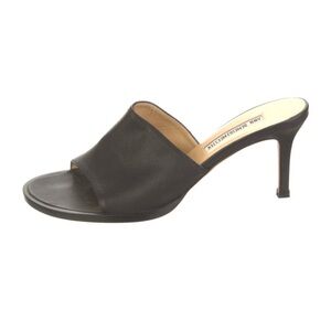 Black Leather Heeled Mules Slides